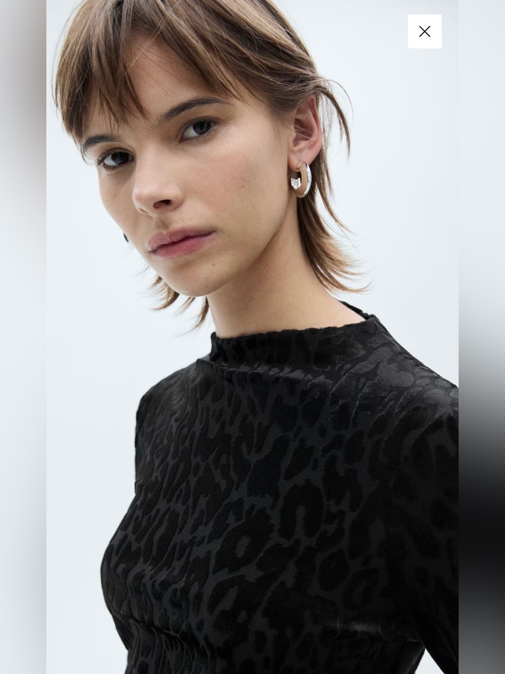Mango Black Velvet Animal-Print Long-Sleeve Top